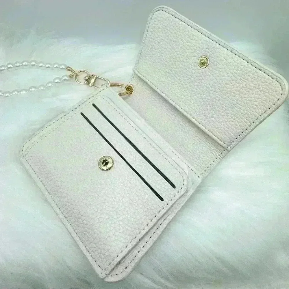 Elsa White Wallet w/ Faux Pearl Keychain Strap
